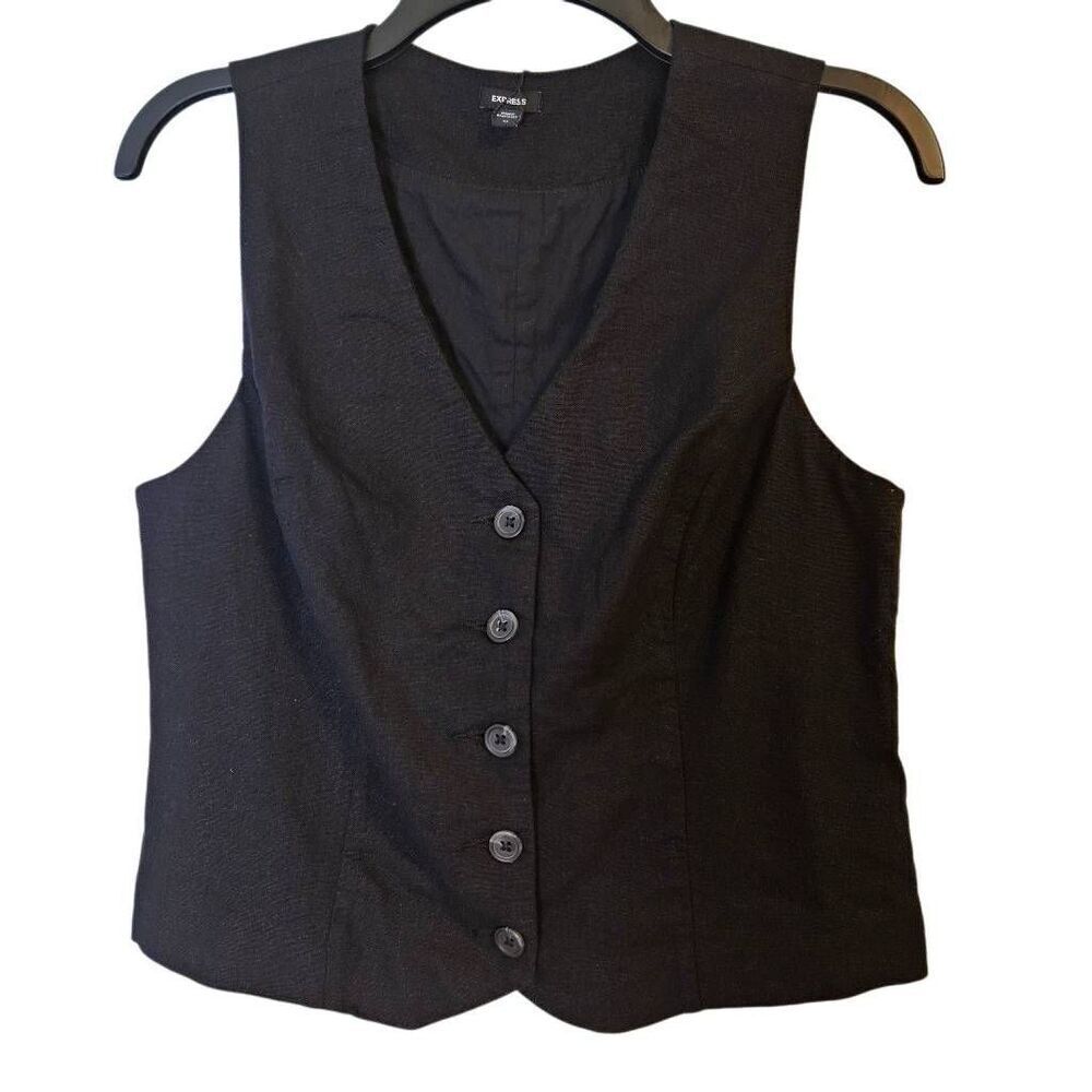 Express black linen blend shirt vest. M, NWT. #921